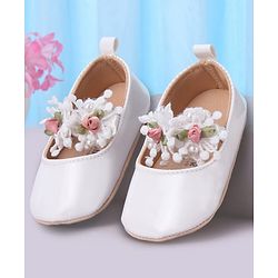 Cute Walk by Babyhug Slip On Booties with Floral Applique - Red