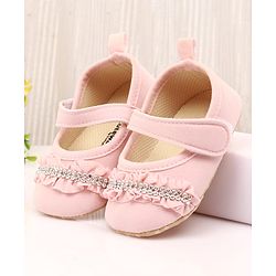 Cute Walk by Babyhug Velcro Closure Booties With Frills & Embellishments - Pink