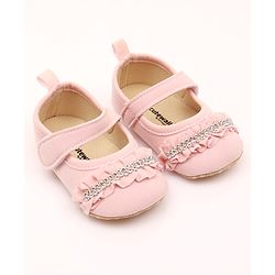 Cute Walk by Babyhug Velcro Closure Booties With Frills & Embellishments - Pink