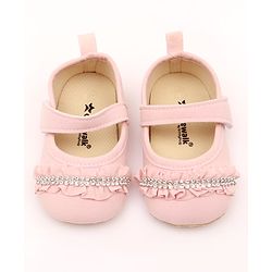 Cute Walk by Babyhug Velcro Closure Booties With Frills & Embellishments - Pink