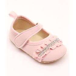 Cute Walk by Babyhug Velcro Closure Booties With Frills & Embellishments - Pink