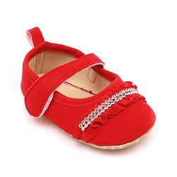 Cute Walk by Babyhug Velcro Closure Booties With Frills & Embellishments - Pink