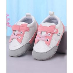 Cute Walk by Babyhug Booties with Velcro Closure & Lace Detailing - White & Pink