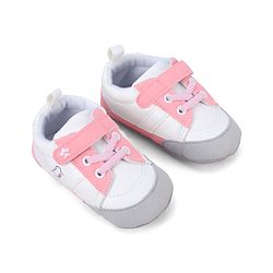 Cute Walk by Babyhug Booties with Velcro Closure & Lace Detailing - White & Pink