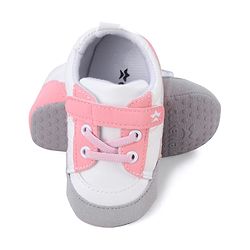 Cute Walk by Babyhug Booties with Velcro Closure & Lace Detailing - White & Pink