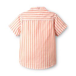 Babyhug Cotton Woven Half Sleeves Mandarin Collar Stripe Shirt - Peach