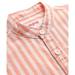 Babyhug Cotton Woven Half Sleeves Mandarin Collar Stripe Shirt - Peach