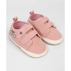 Cute Walk by Babyhug Velcro Closure Booties With Bee Embroidery - Pink