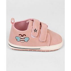 Cute Walk by Babyhug Velcro Closure Booties With Bee Embroidery - Pink