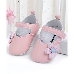 Cute Walk by Babyhug Velcro Closure Booties With Floral Applique - Pink