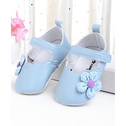 Cute Walk by Babyhug Velcro Closure Booties With Floral Applique - Blue