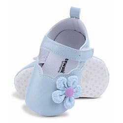 Cute Walk by Babyhug Velcro Closure Booties With Floral Applique - Blue