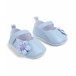 Cute Walk by Babyhug Velcro Closure Booties With Floral Applique - Blue