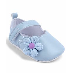 Cute Walk by Babyhug Velcro Closure Booties With Floral Applique - Blue