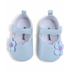 Cute Walk by Babyhug Velcro Closure Booties With Floral Applique - Blue