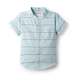 Babyhug Cotton Woven Half Sleeves Mandarin Collar Stripe Shirt - Light Blue