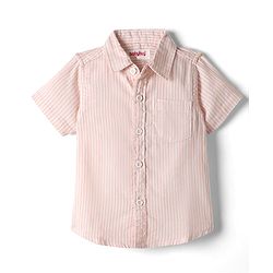 Babyhug Cotton Woven Half Sleeves Striped Shirt - Peach