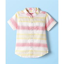 Babyhug Cotton Woven Half Sleeves Mandarin Collar Striped Shirt - Multicolor