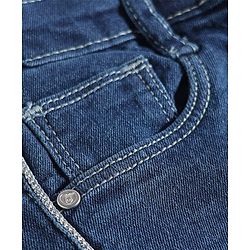 Babyhug Full Length Wide Leg Washed Denim Jeans With Stretch and Lurex Tape  - Navy Blue