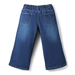 Babyhug Full Length Wide Leg Washed Denim Jeans With Stretch and Lurex Tape  - Navy Blue