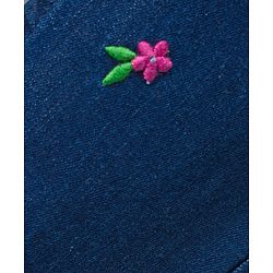 Babyhug Denim Full Length Washed Jeans With Stretch & Floral Embroidery - Navy Blue