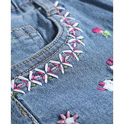 Babyhug Mid Thigh Shorts With Stretch & Floral Embroidery - Blue