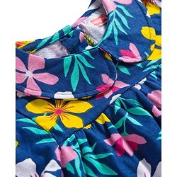 Babyhug Single Jersey Knit Full Sleeves Peter Pan Collar Frock With Floral Print & Bloomer - Navy Blue