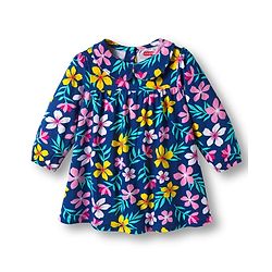 Babyhug Single Jersey Knit Full Sleeves Peter Pan Collar Frock With Floral Print & Bloomer - Navy Blue