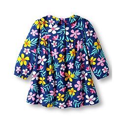 Babyhug Single Jersey Knit Full Sleeves Peter Pan Collar Frock With Floral Print & Bloomer - Navy Blue
