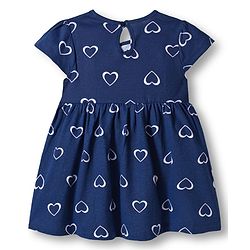 Babyhug Single Jersey Knit Cap Sleeves Frock With Heart Print - Navy Blue