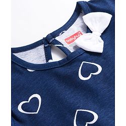 Babyhug Single Jersey Knit Cap Sleeves Frock With Heart Print - Navy Blue