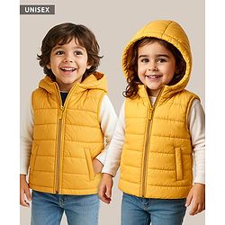 Babyhug Woven Sleeveless Solid Color Padded Hooded Jacket - Olive Green
