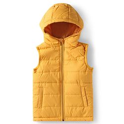 Babyhug Woven Sleeveless Solid Padded Hooded Jacket - Yellow
