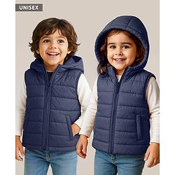 Babyhug Woven Sleeveless Solid Color Padded Hooded Jacket - Olive Green