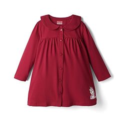 Babyhug Single Jersey Knit Full Sleeves Unicorn Printed Frock With Peter Pan Collar - Red