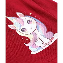 Babyhug Single Jersey Knit Full Sleeves Unicorn Printed Frock With Peter Pan Collar - Red