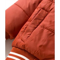 Babyhug Woven Full Sleeves Hooded Padded Jacket with Patch Detailing - Brown