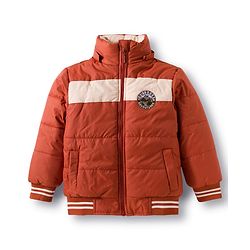 Babyhug Woven Full Sleeves Hooded Padded Jacket with Patch Detailing - Brown