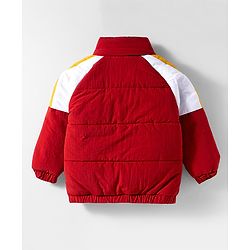Babyhug Woven Full Sleeves Padded Jacket With Detachable Hood Kangaroo Pocket & Cut & Sew - Rust Orange