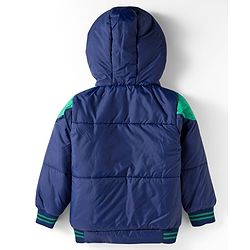 Babyhug Woven Full Sleeves Padded Hooded Jacket With Patch Detailing - Navy Blue