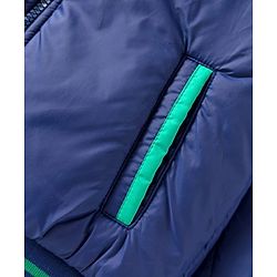 Babyhug Woven Full Sleeves Padded Hooded Jacket With Patch Detailing - Navy Blue