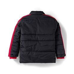 Babyhug Woven Full Sleeves Hooded Padded Jacket With Text Print & Detachable Hood - Red & Navy Blue