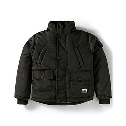 Babyhug Woven Full Sleeves Solid Hooded Padded Jacket With Detachable Hood - Dark Green