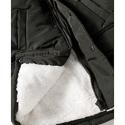 Babyhug Woven Full Sleeves Solid Hooded Padded Jacket With Detachable Hood - Dark Green