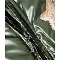 Babyhug Woven Full Sleeves Padded Hooded Jacket with Sequin Star Design - Olive Green
