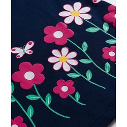 Babyhug Single Jersey Knit Sleeveless Frock With Floral Print & Bow Applique - Navy Blue