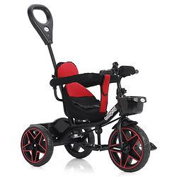 Babyhug Plug & Play Tricycle with Parental Push Handle & Cushion Seat  Red| High Backrest| Non-slip Pedals| Removable Safety Bar| Foldable Footrest| Puncture Proof Wheels