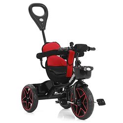 Babyhug Plug & Play Tricycle with Parental Push Handle & Cushion Seat  Red| High Backrest| Non-slip Pedals| Removable Safety Bar| Foldable Footrest| Puncture Proof Wheels