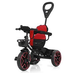 Babyhug Plug & Play Tricycle with Parental Push Handle & Cushion Seat  Red| High Backrest| Non-slip Pedals| Removable Safety Bar| Foldable Footrest| Puncture Proof Wheels