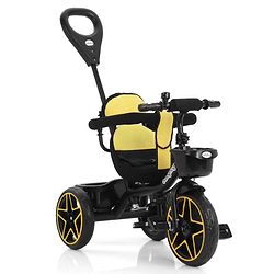 Babyhug Toddler Tricycle with Parental Push Handle, Cushioned Seat, Removable Safety Bar & Foldable Footrest  Plug & Play, Durable EVA Wheels  Yellow